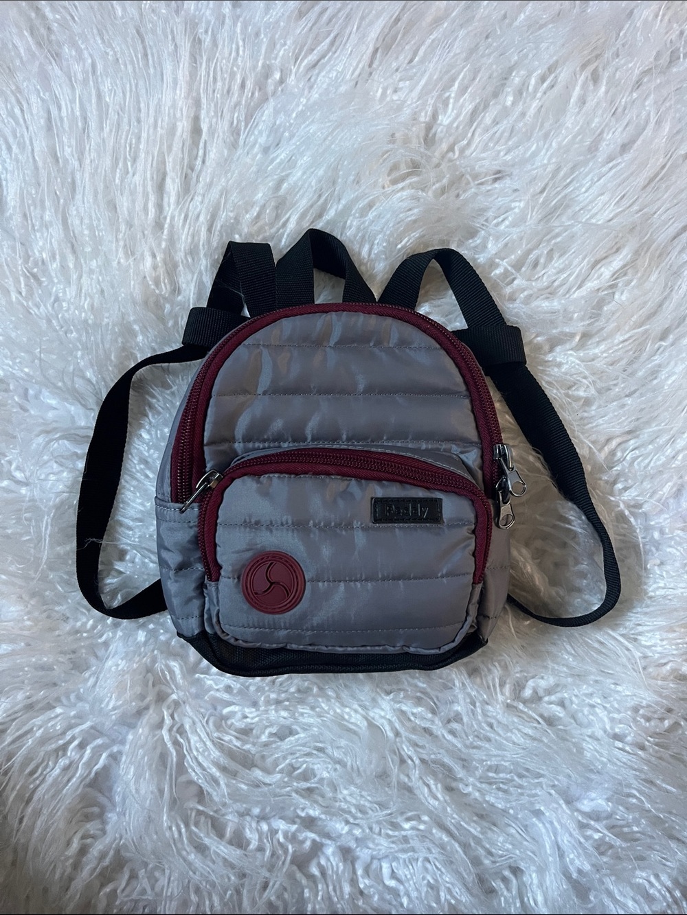 Gray and Burgundy Quilted Mini Backpack for Dogs, S/M